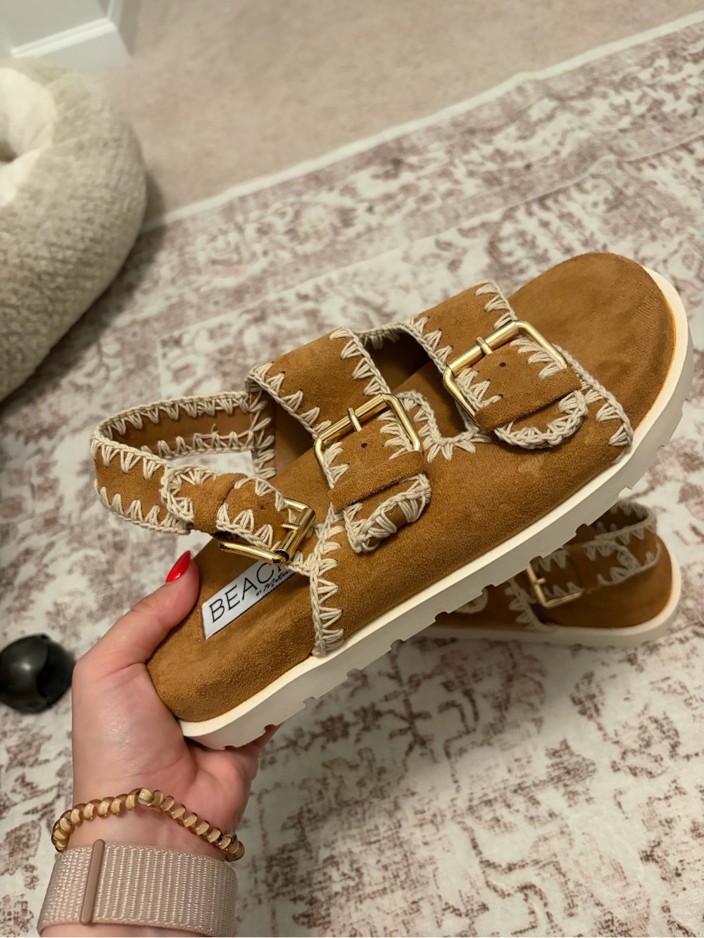 Tan Suede Buckle Sandal